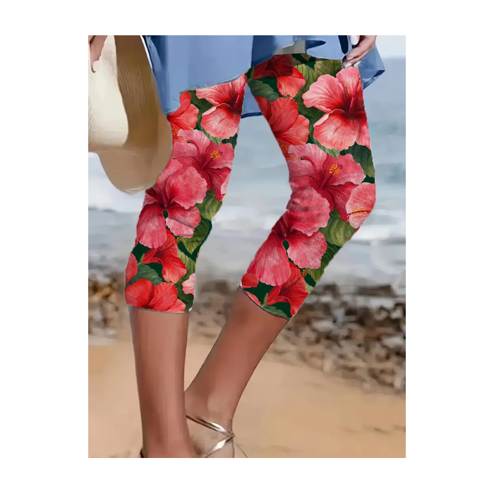 Women's Floral Capris Elastic Waist Pant Casual Summer Trousers