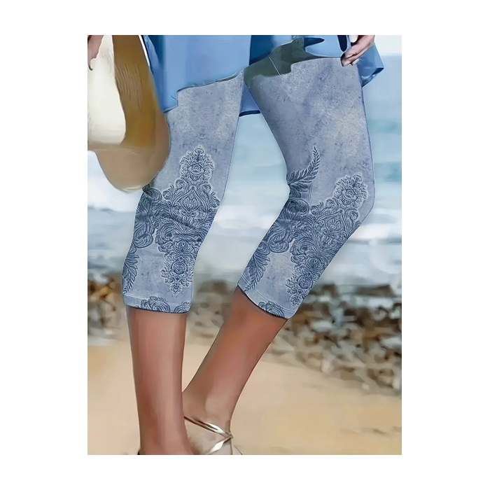 Women's Floral Capris Elastic Waist Pant Casual Summer Trousers