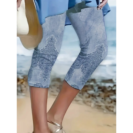 Women's Floral Capris Elastic Waist Pant Casual Summer Trousers