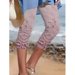 Women's Floral Capris Elastic Waist Pant Casual Summer Trousers