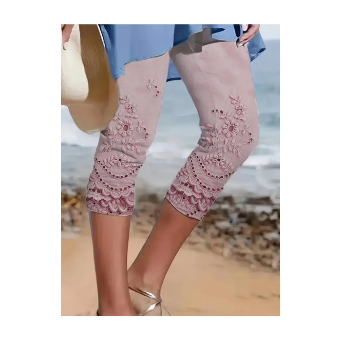 Women's Floral Capris Elastic Waist Pant Casual Summer Trousers