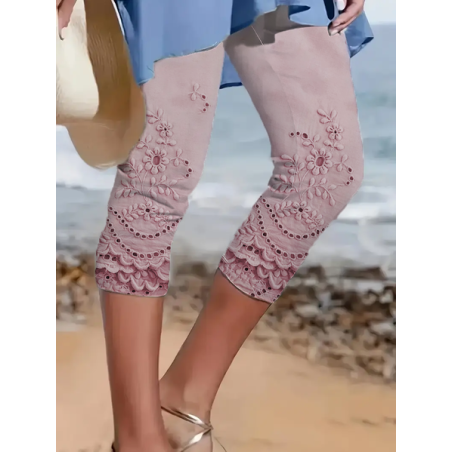 Women's Floral Capris Elastic Waist Pant Casual Summer Trousers