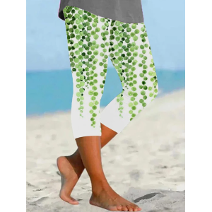 Women's Floral Capris Elastic Waist Pant Casual Summer Trousers