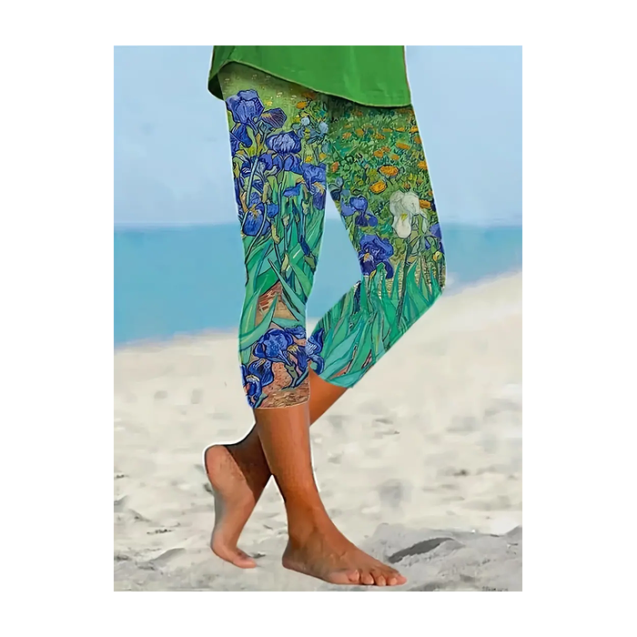 Women's Floral Capris Elastic Waist Pant Casual Summer Trousers