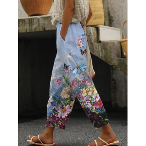 Women Floral Long Pant Casual Spring/Fall Trousers