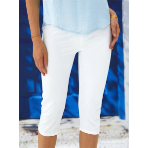 Women Plain Capris Elastic Waist Pant Casual Summer Trousers