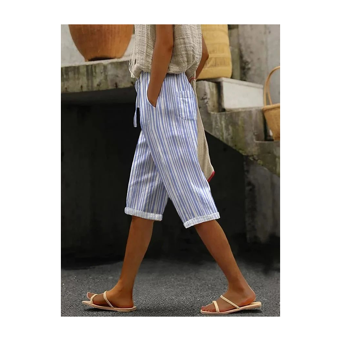 Women Striped Fifth Pants Pant Casual Summer Trousers