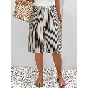 Women Striped Fifth Pants Pant Casual Summer Trousers