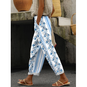 Women Striped Long Pant Casual Spring/Fall Trousers