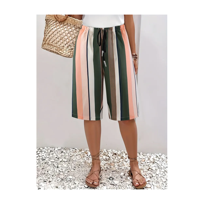 Women Striped Fifth Pants Pant Casual Summer Trousers