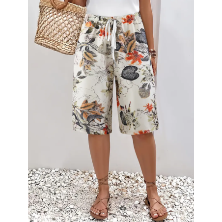 Women Floral Fifth Pants Pant Casual Summer Trousers