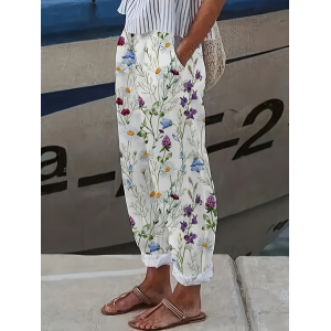 Women Floral Long Pant Casual Spring/Fall Trousers