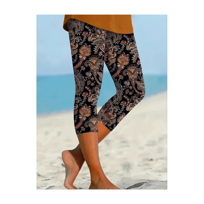 Women Floral Capris Elastic Waist Pant Casual Summer Trousers
