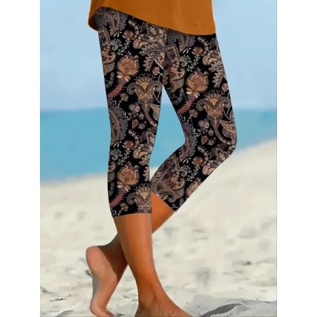 Women Floral Capris Elastic Waist Pant Casual Summer Trousers
