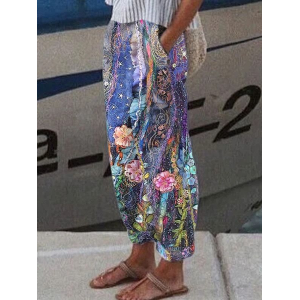 Women Floral Long Pant Casual Spring/Fall Trousers