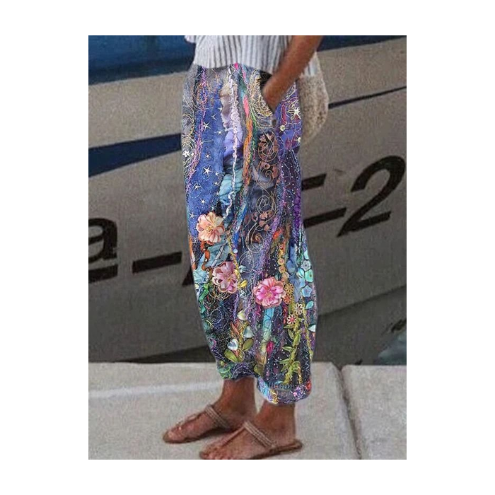 Women Floral Long Pant Casual Spring/Fall Trousers