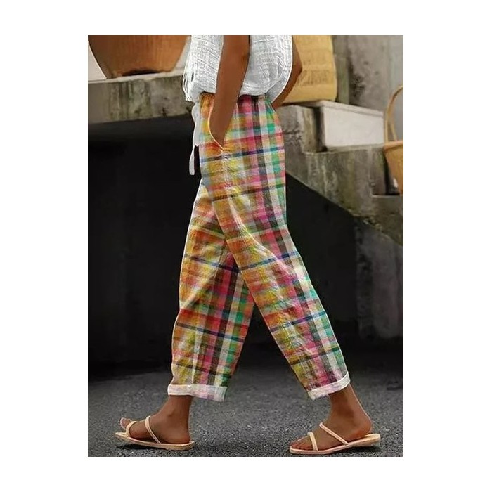 Women Plaid Long Pant Casual Spring/Fall Trousers