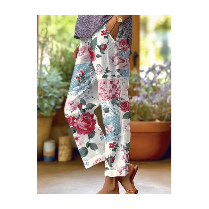 Women Floral Long Pants Casual Spring/Fall Trousers