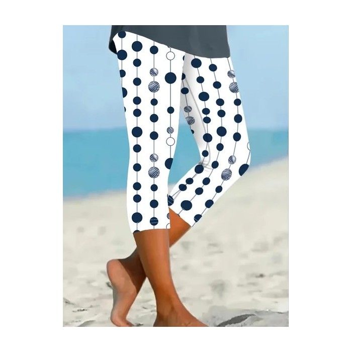 Women Polka Dots Capris Elastic Waist Pants Casual Summer Trousers