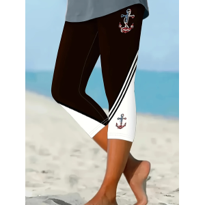 Women Anchor Capris Elastic Waist Pants Casual Summer Trousers