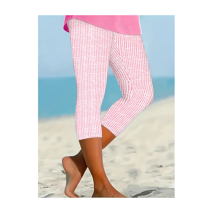Women Striped Capris Elastic Waist Pants Casual Summer Trousers