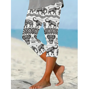 Women Elephant Capris Elastic Waist Pants Casual Summer Trousers