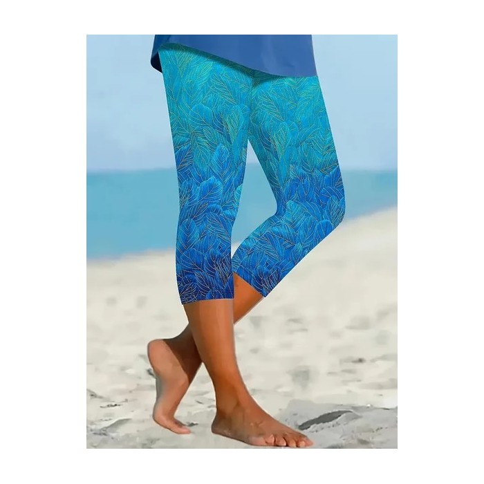 Women Floral Capris Elastic Waist Pants Casual Summer Trousers