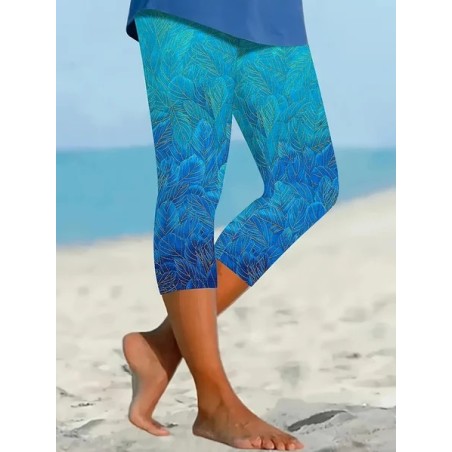 Women Floral Capris Elastic Waist Pants Casual Summer Trousers