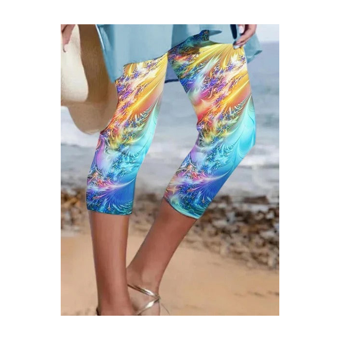 Women Abstract Capris Elastic Waist Pants Casual Summer Trousers