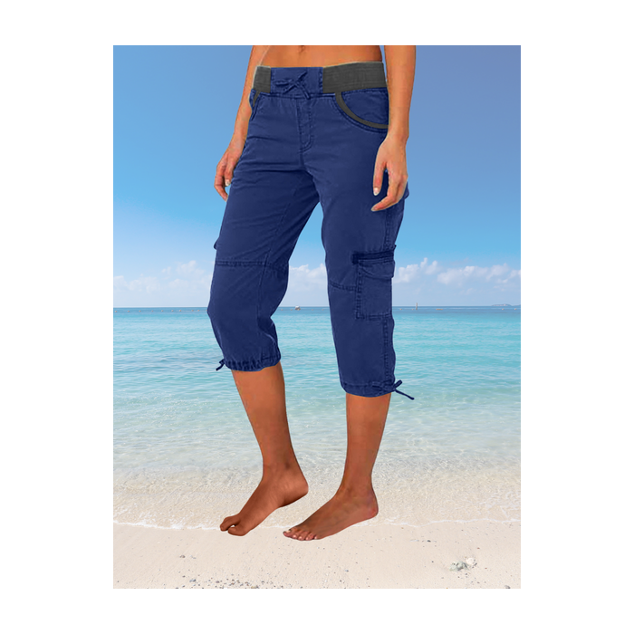 Women Plain Capris Elastic Waist Pants Casual Summer Trousers