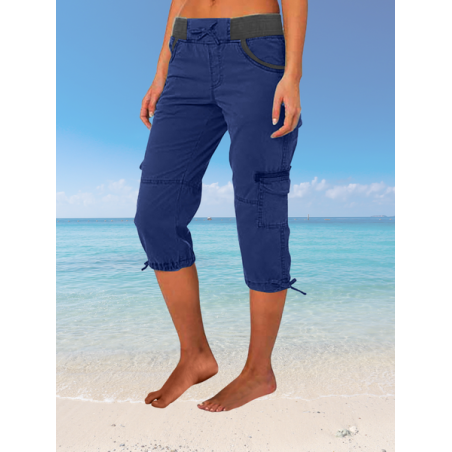 Women Plain Capris Elastic Waist Pants Casual Summer Trousers