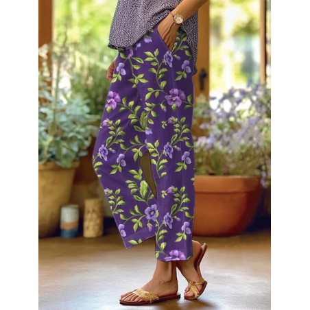 Women Floral Long Pants Casual Spring/Fall Trousers