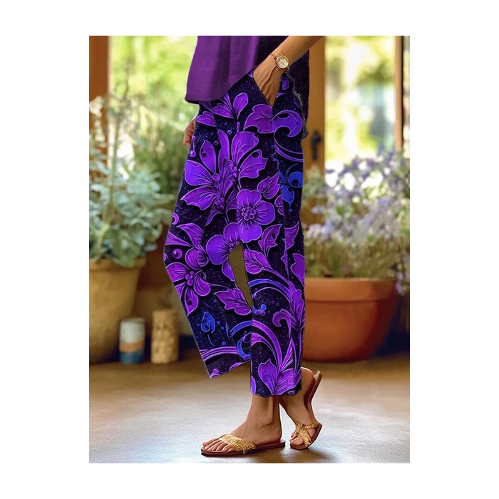 Women Floral Long Pants Casual Spring/Fall Trousers