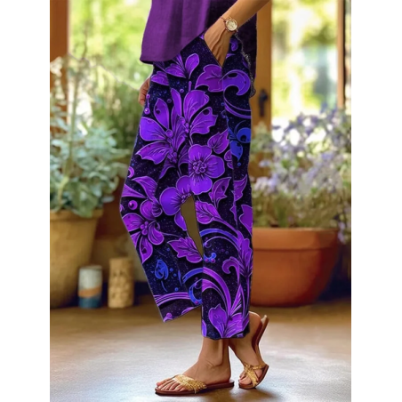 Women Floral Long Pants Casual Spring/Fall Trousers