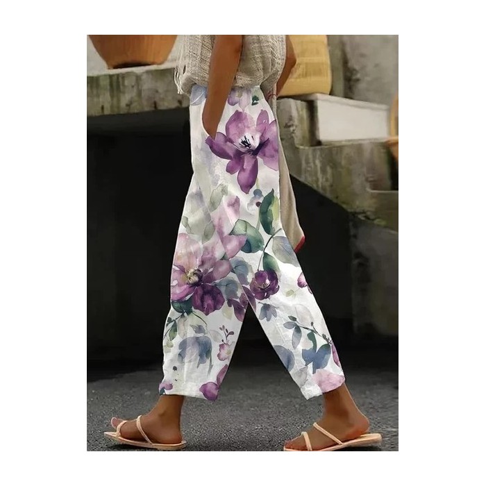 Women Floral Long Pants Casual Spring/Fall Trousers