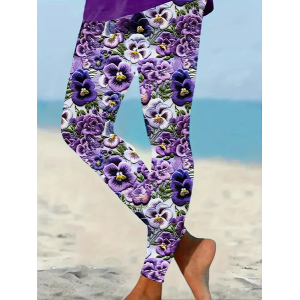 Women Floral Casual All Season Printing Long Leggings