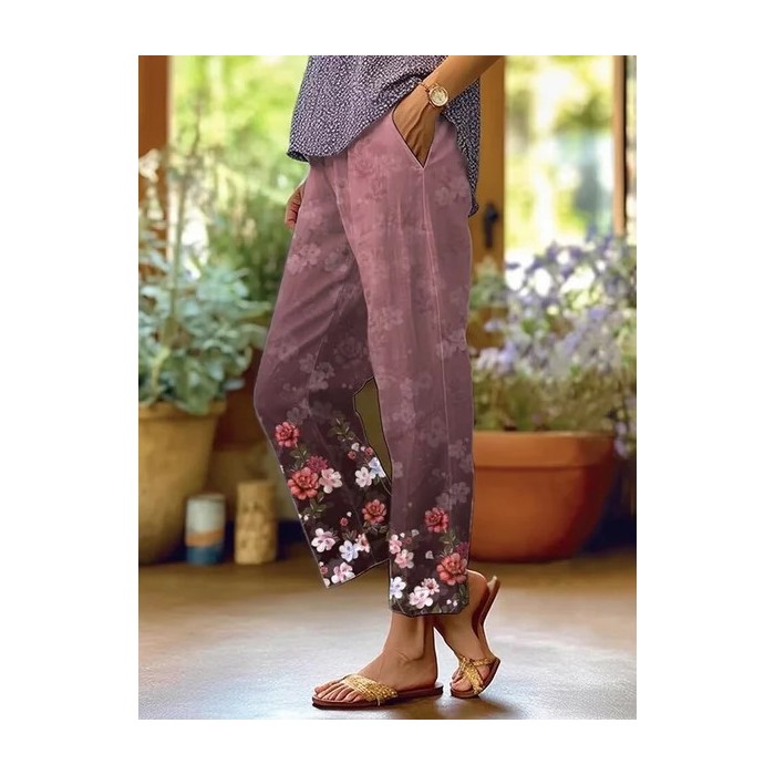 Women Floral Long Pants Casual Spring/Fall Trousers