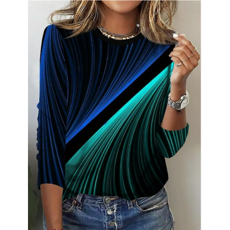 Women Abstract Long Sleeve Tee T-shirt Crew Neck Printing Casual Spring/Fall Graphic Tee Top