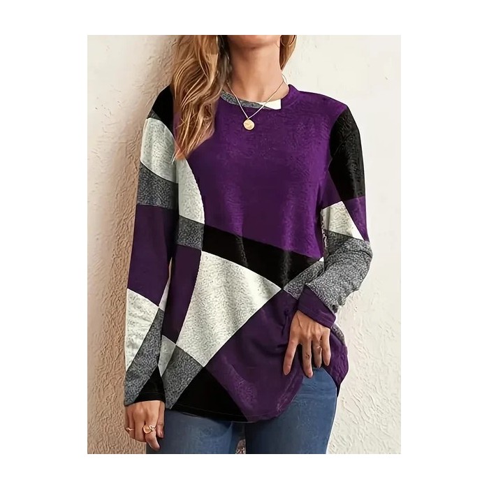 Women Abstract Long Sleeve Tee T-shirt Crew Neck Printing Casual Spring/Fall Graphic Tee Top