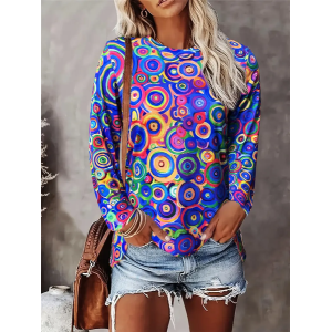Women Abstract Long Sleeve Tee T-shirt Crew Neck Printing Casual Spring/Fall Graphic Tee Top