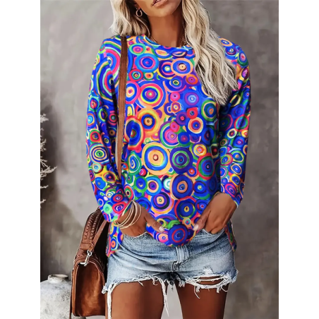 Women Abstract Long Sleeve Tee T-shirt Crew Neck Printing Casual Spring/Fall Graphic Tee Top