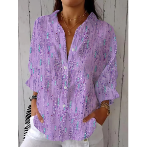Women Abstract Three Quarter Sleeve Shirt Spring/Fall Printing Shirt Collar Daily Casual Top