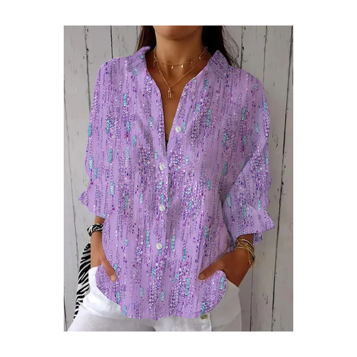 Women Abstract Three Quarter Sleeve Shirt Spring/Fall Printing Shirt Collar Daily Casual Top