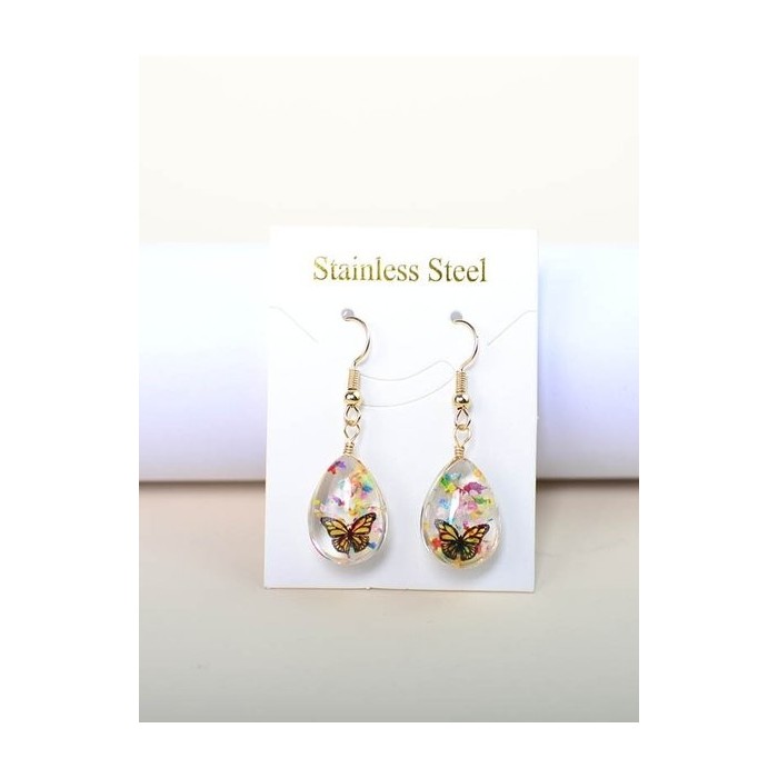 Butterfly Time Gem Dried Flower Gypsophila Lace Flower Pastoral Style Glass Earrings