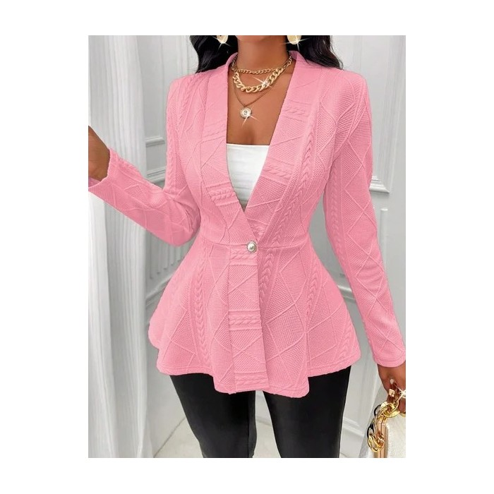 Women Spring/Fall Outerwear Vintage Jacquard Geometric Long Sleeve Half Open Collar Jacket