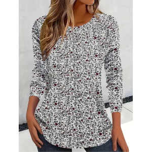 Women Floral Long Sleeve Tee T-shirt Crew Neck Printing Casual Spring/Fall Graphic Tee Top