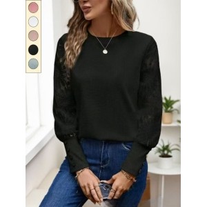 Women Floral Crew Neck Jacquard Vintage Spring/Fall Long Sleeve Sweatshirt