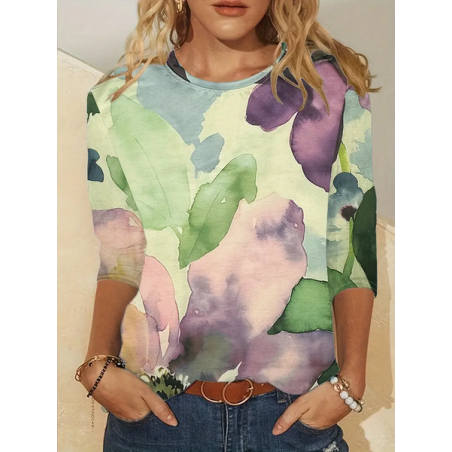 Women Floral Long Sleeve Tee T-shirt Crew Neck Printing Casual Spring/Fall Graphic Tee Top
