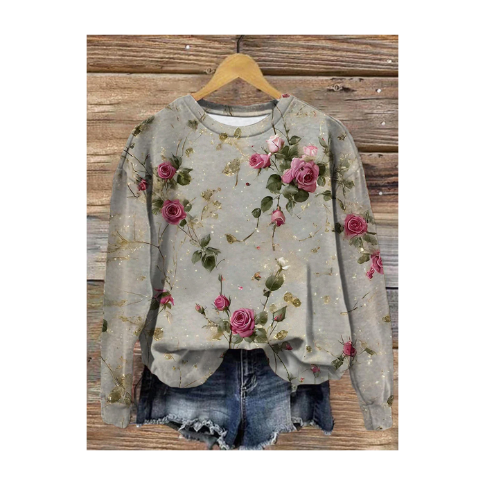 Women Floral Crew Neck Printing Casual Spring/Fall Long Sleeve Sweatshirt