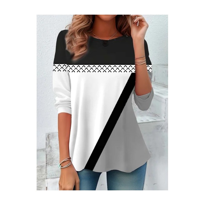 Women Abstract Long Sleeve Tee T-shirt Crew Neck Printing Casual Spring/Fall Graphic Tee Top